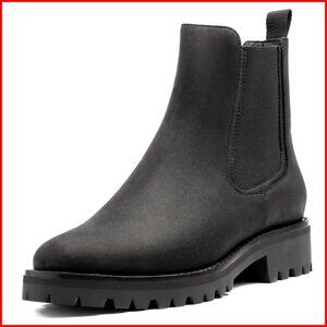 Women's Chelsea Boots Rugged Leather Slip-On Ankle Boots Durable